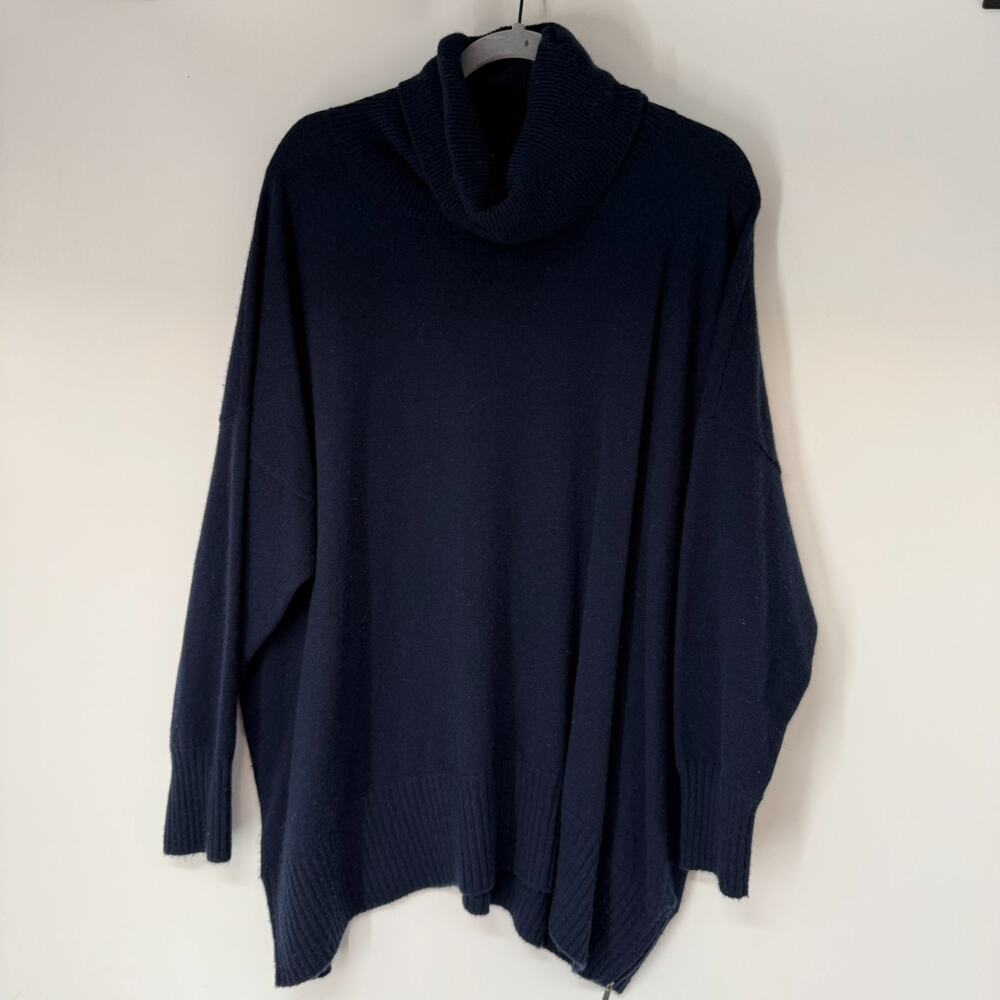 Pure Collection Cashmere Sweater Womens 18 Navy Blue Side Zip Cowl Neck Pullover